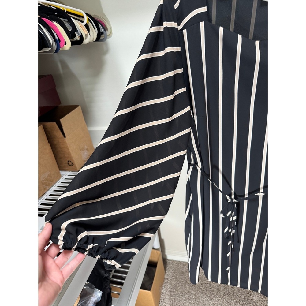 Loft Striped Shift Dress Womens 18 Plus Black Stripe Square Neck Belted Office - Picture 4 of 8